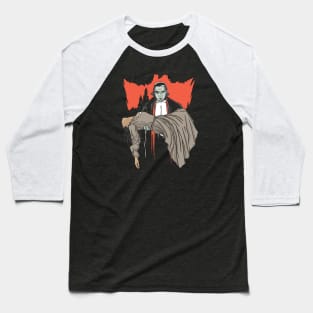 Dracula Vampire Carrying a Woman Illustration Baseball T-Shirt